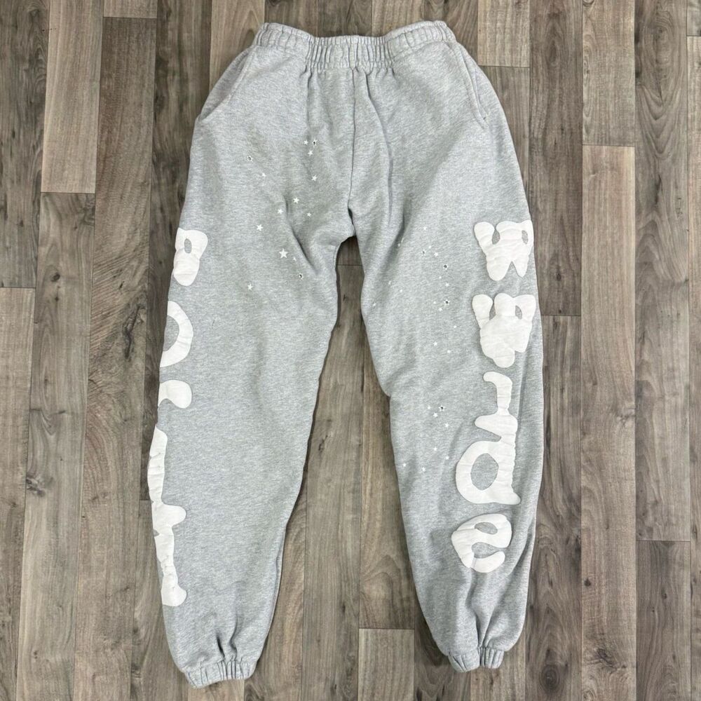 SP5DER Worldwide Beluga Heather Grey Puff Print Sweatpants Size Large